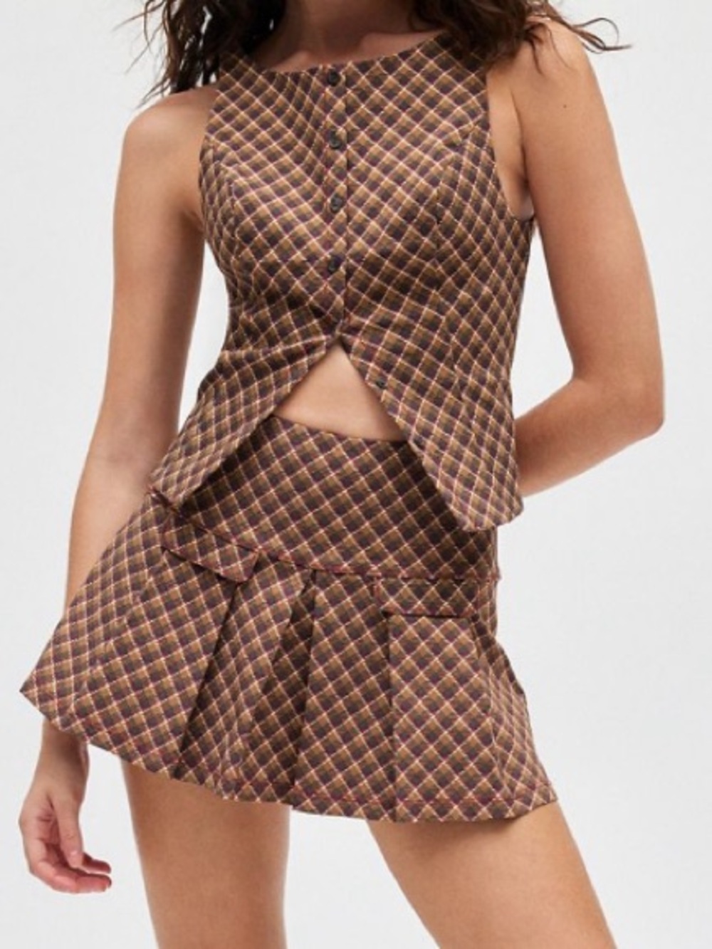 Brown Plaid Mini Skirt - Women's Skirt